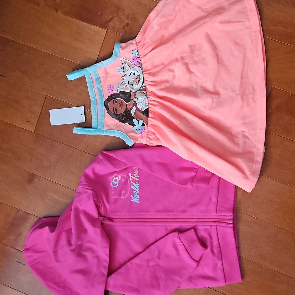 NWT Hello Kitty World Tour Pink Sweatshirt And Moana Tank Dress
